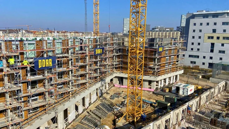 Construction site of housing with cranes