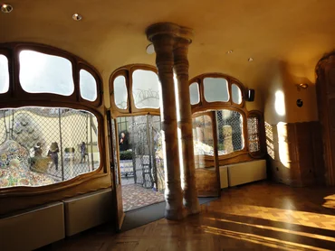 Waved windows with wooden frames