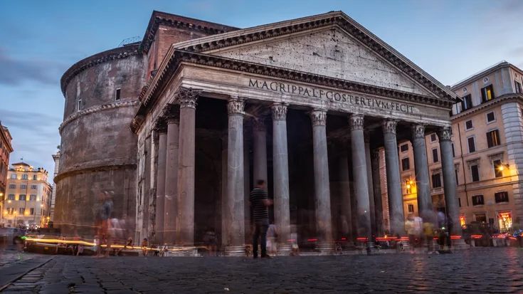 Exterior view of the Pantheon, Roman temple with columns