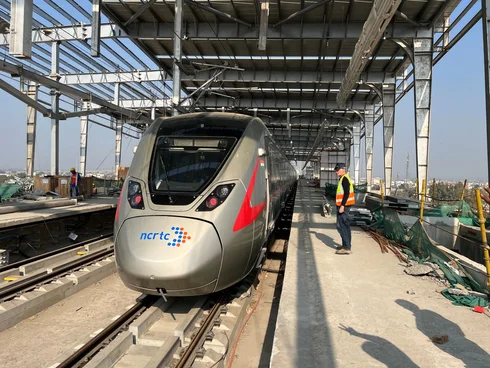 Train on a Slab Track Austria railway line