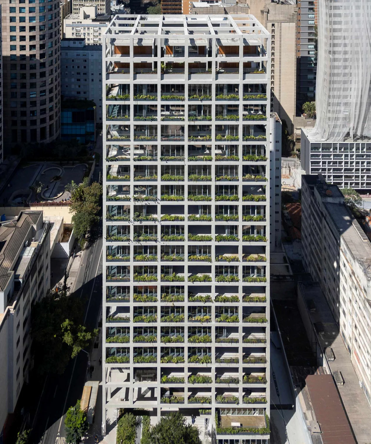 a green office block in the city