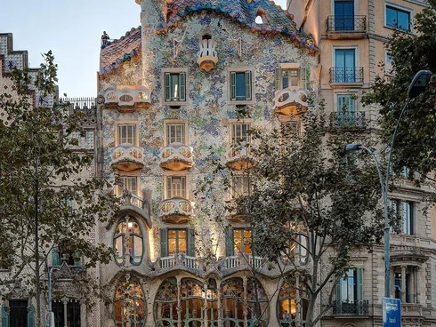 House with colourful façade and turrets